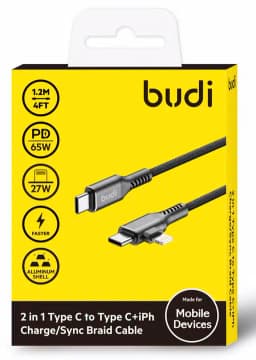 کابل شارژ USB-C به USB-C و لایتنینگ بودی مدل DC253TTL12B