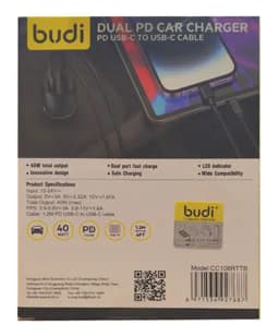 شارژر فندکی 40 وات بودی مدل CC108RTTB به همراه کابل USB-C به USB-C